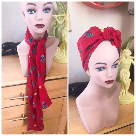 Vintage Accessories - SOLD Vintage 1940s Scarf Floral rectangle Turban